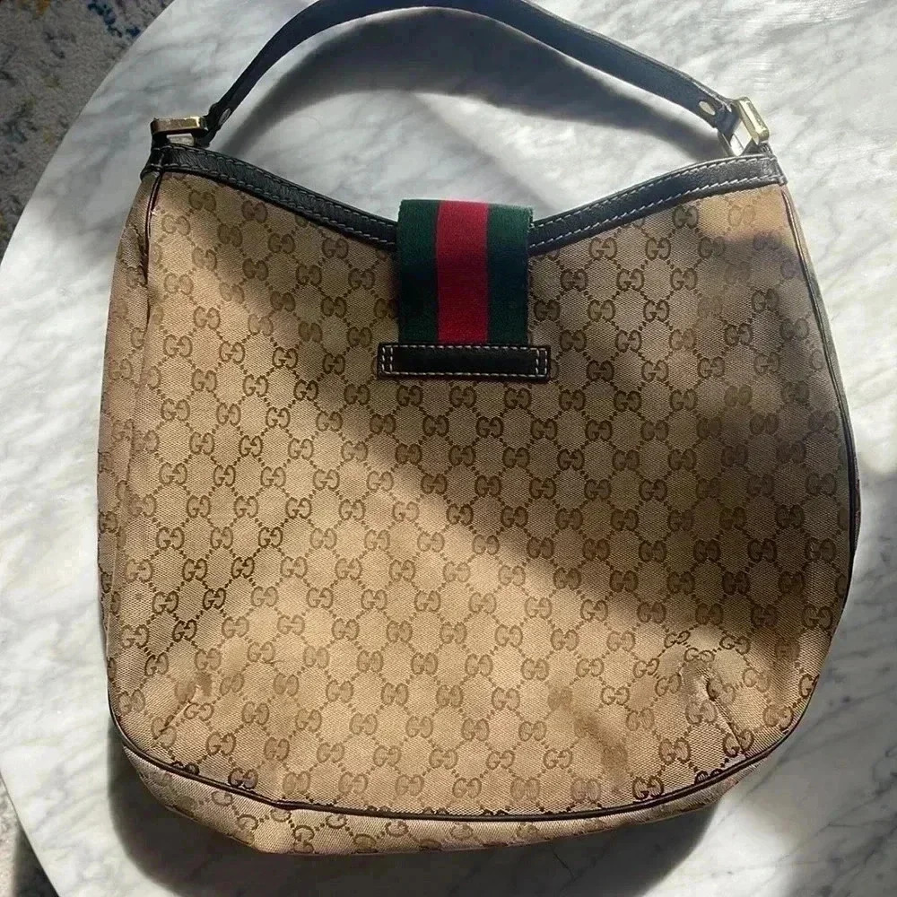 Gucci web hobo monogrammed leather trim bag - Picture 4 of 7